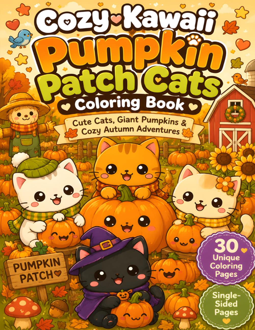 Cozy Kawaii Pumpkin Patch Cats Coloring Book: Cute Cats, Giant Pumpkins, Cozy Autumn Adventures, Harvest Fun, Fall Coloring Pages for Kids, Teens, and Cat Lovers