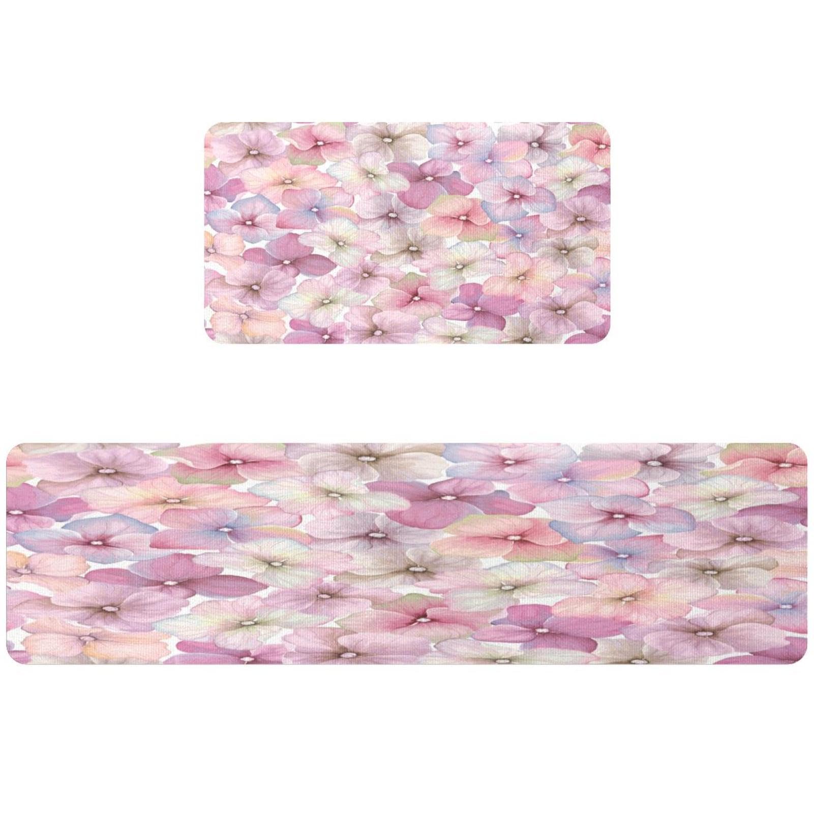 Tapete de cocina de 2 piezas flores rosas VAPOKF antideslizante lavable para pasillo y lavado