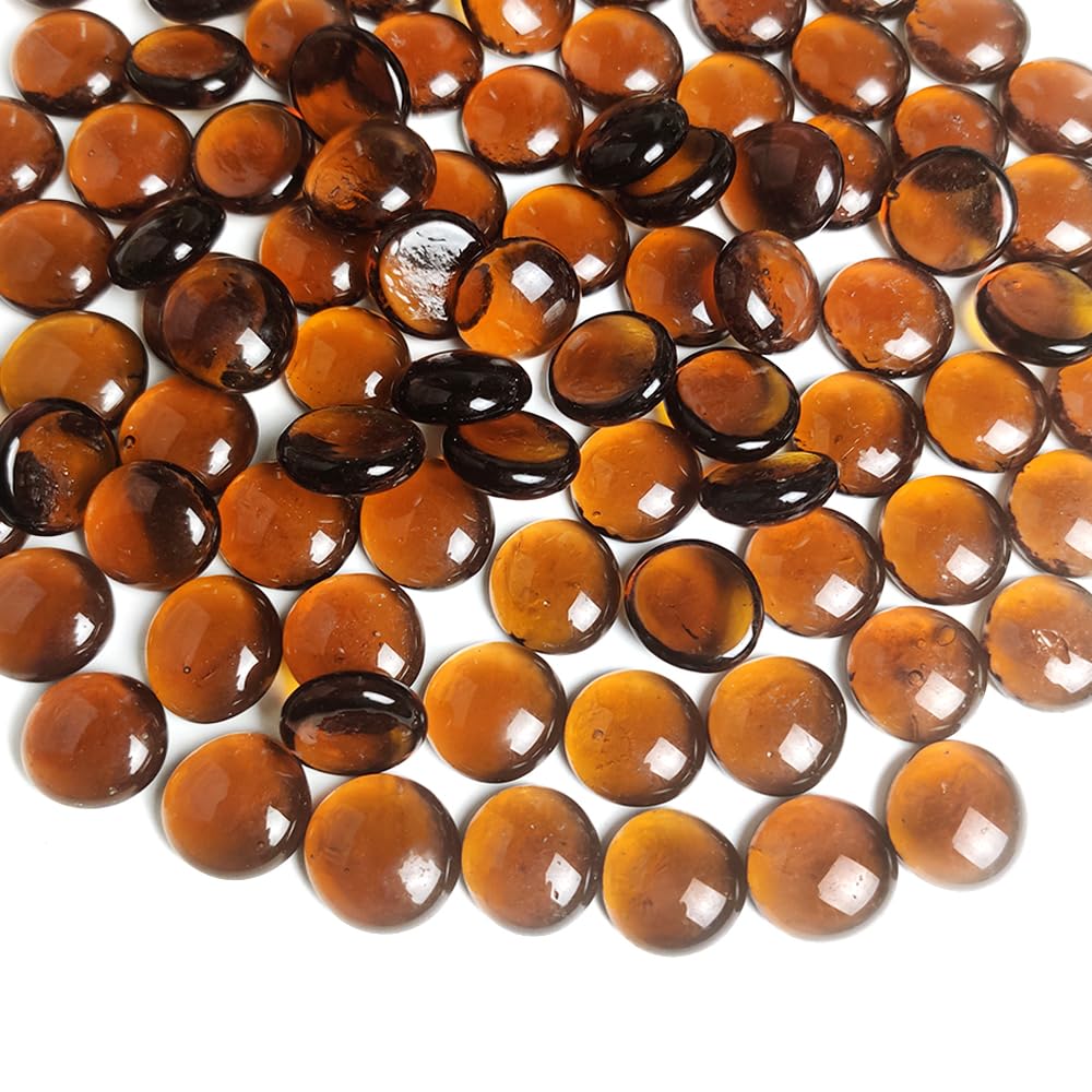 Fall Decorative Amber Flat Glass Marbles 5 Lb, Glass Gems for Vase Filler