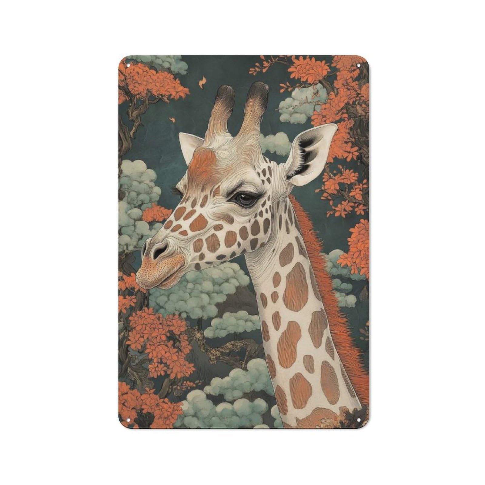 Junmoney Style-1 For Lounge Or Reading Corner, Giraffe Portrait Rustic Metal Sign 30X20cm, For Vintage Wall Decor Fans, For Themed Room Decoration