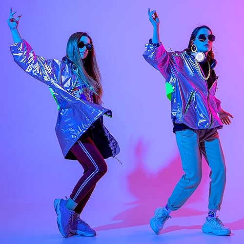 Miniatura 6 de Hicarer Accesorios de atuendo de los años 80 y 90 para mujeres y hombres, disfraz de hip hop, gafas redondas, aretes de cadena de oro sintético