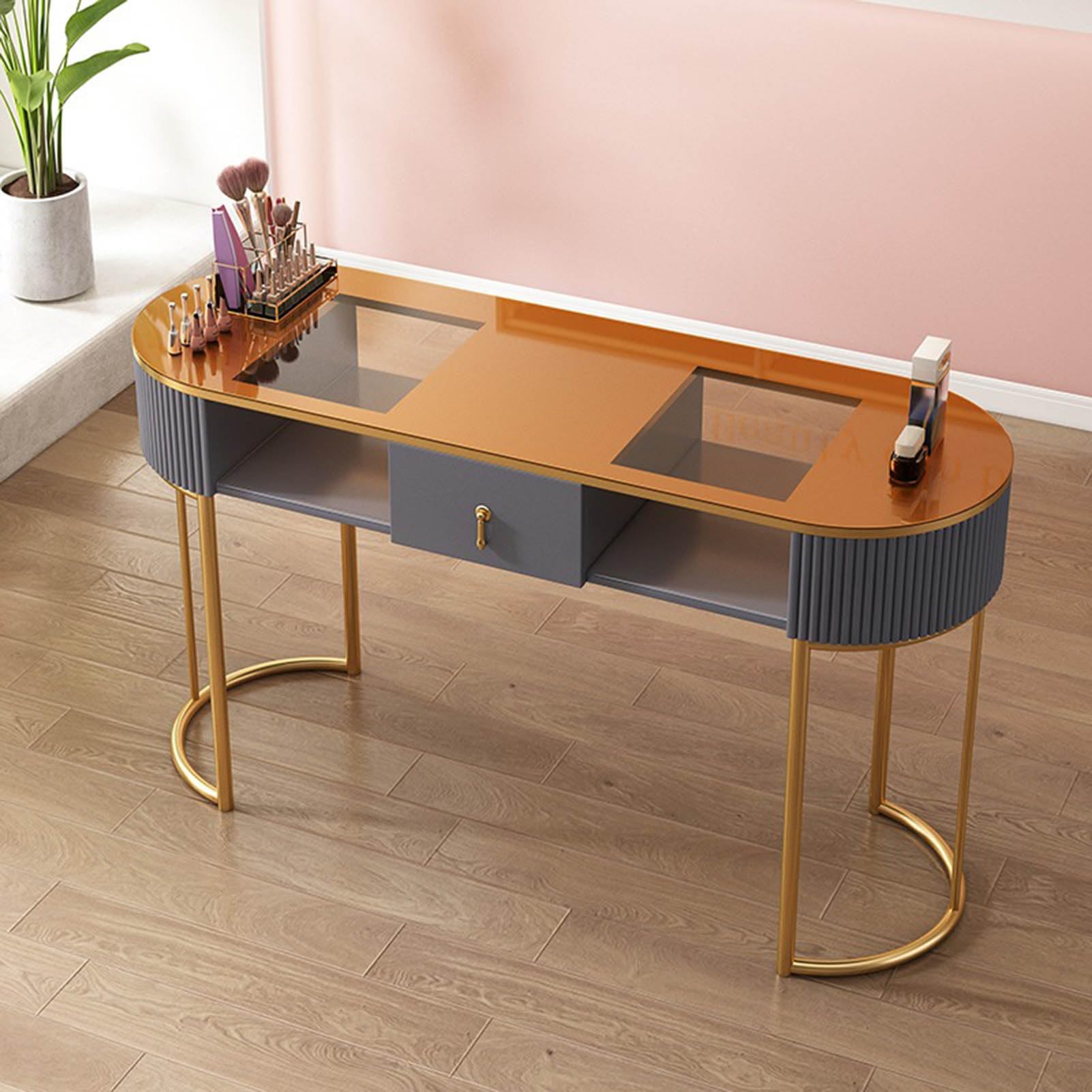 Bureau de manucure en bois avec tiroirs et armoire de rangement pour salon