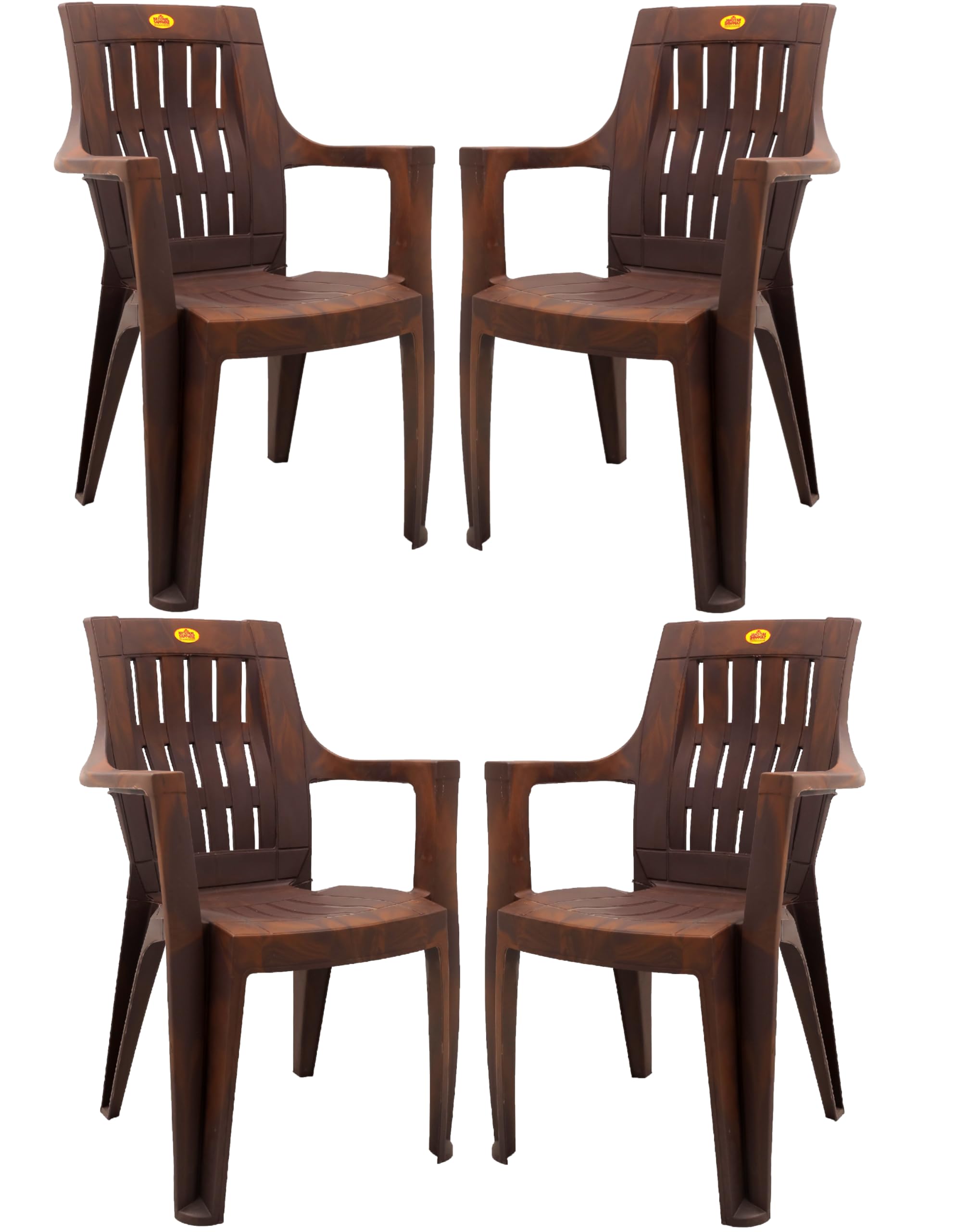 Homiboss Premium Plastic Chairs Set of 4 with Armrests | Heavy Duty Stackable Polypropylene Chair for Home, Garden, Balcony, and Patio | Color - Walnut Brown-image-42