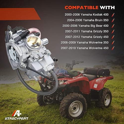 Miniatura 9 de Carburador para ATV Yamaha Kodiak 400 YFM400 y Big Bear 400, Bruin 350, Grizzly 350 450, Wolverine 350 450 con cepillo limpiador, filtro de aire,