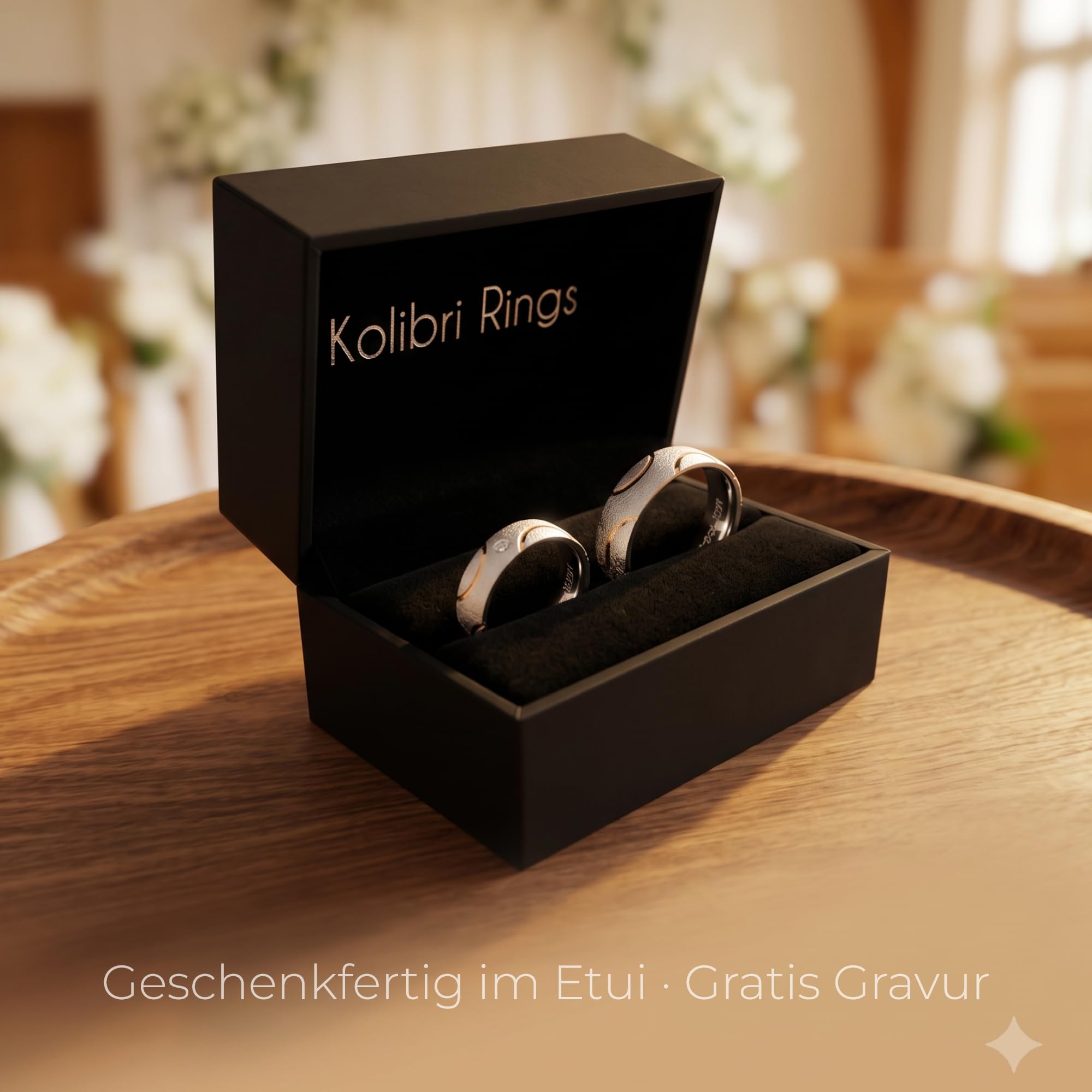 Kolibri Rings Eheringe Rot Vergoldet Verlobungsringe Silber 925 Zirkonia Stein Set - Gratis Gravur und Etui