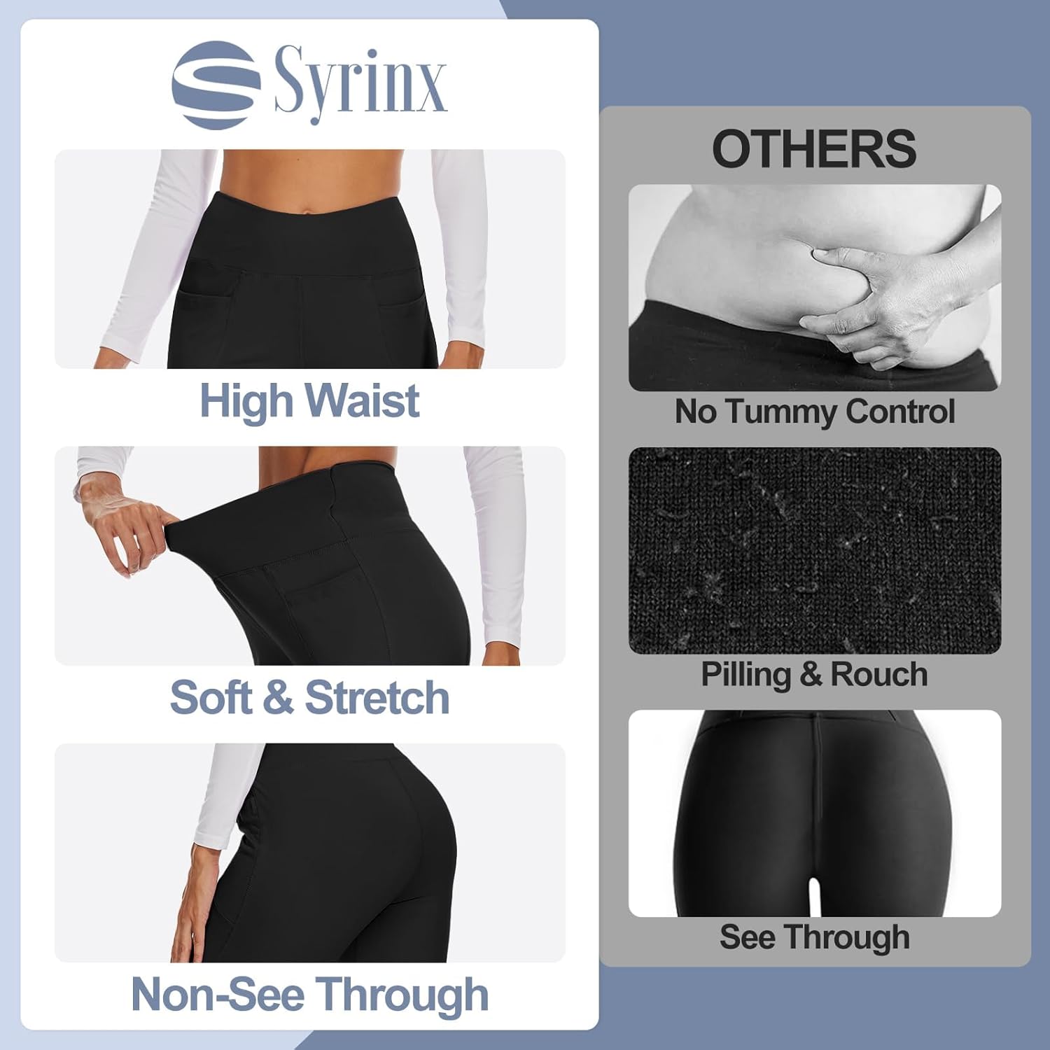 3 Packs Leggings with Pockets for Women, Soft High Waisted Tummy Control Workout Yoga Pants - Image 4