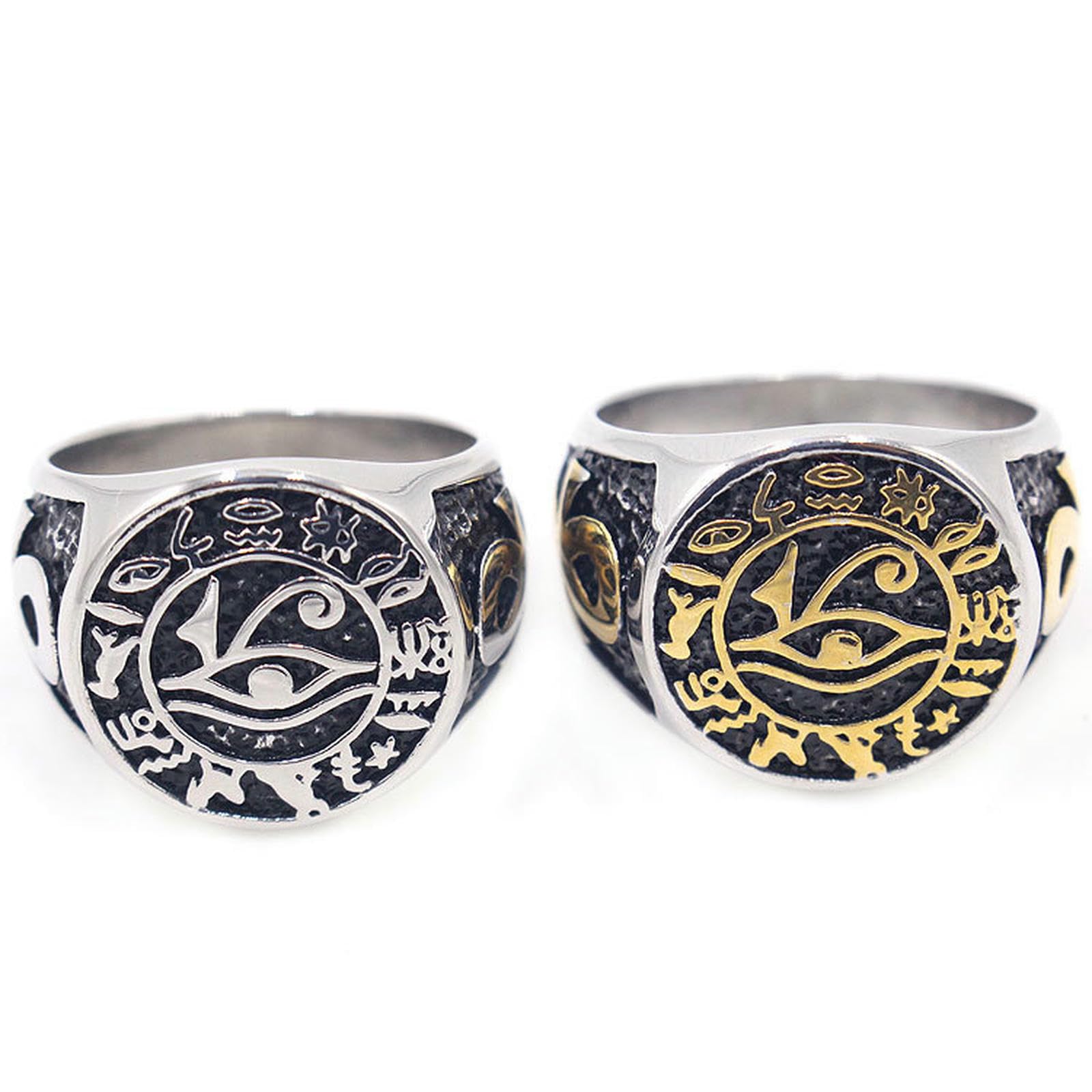 Titanstahlauge des Horus-Rings für Männer, Vintage-Edelstahlband, geheimnisvoller ägyptischer Stil, Schmuckgeschenk