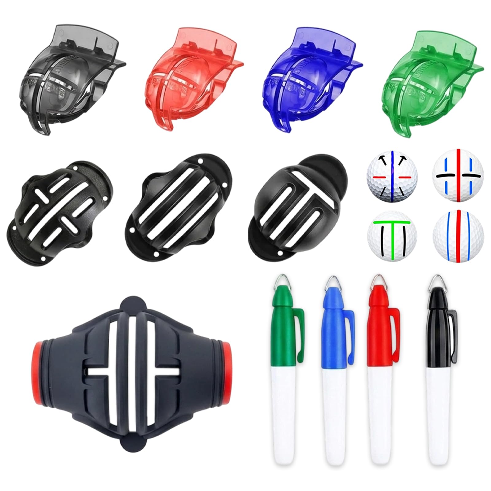 CYCFMYYLY Golf Ball Line Drawing Marking Alignment Kits, 12Pcs 360° Line Drawing Template Stencil, Putting Alignment Tool, Outdoor Training, Golfing Accessories for Men
