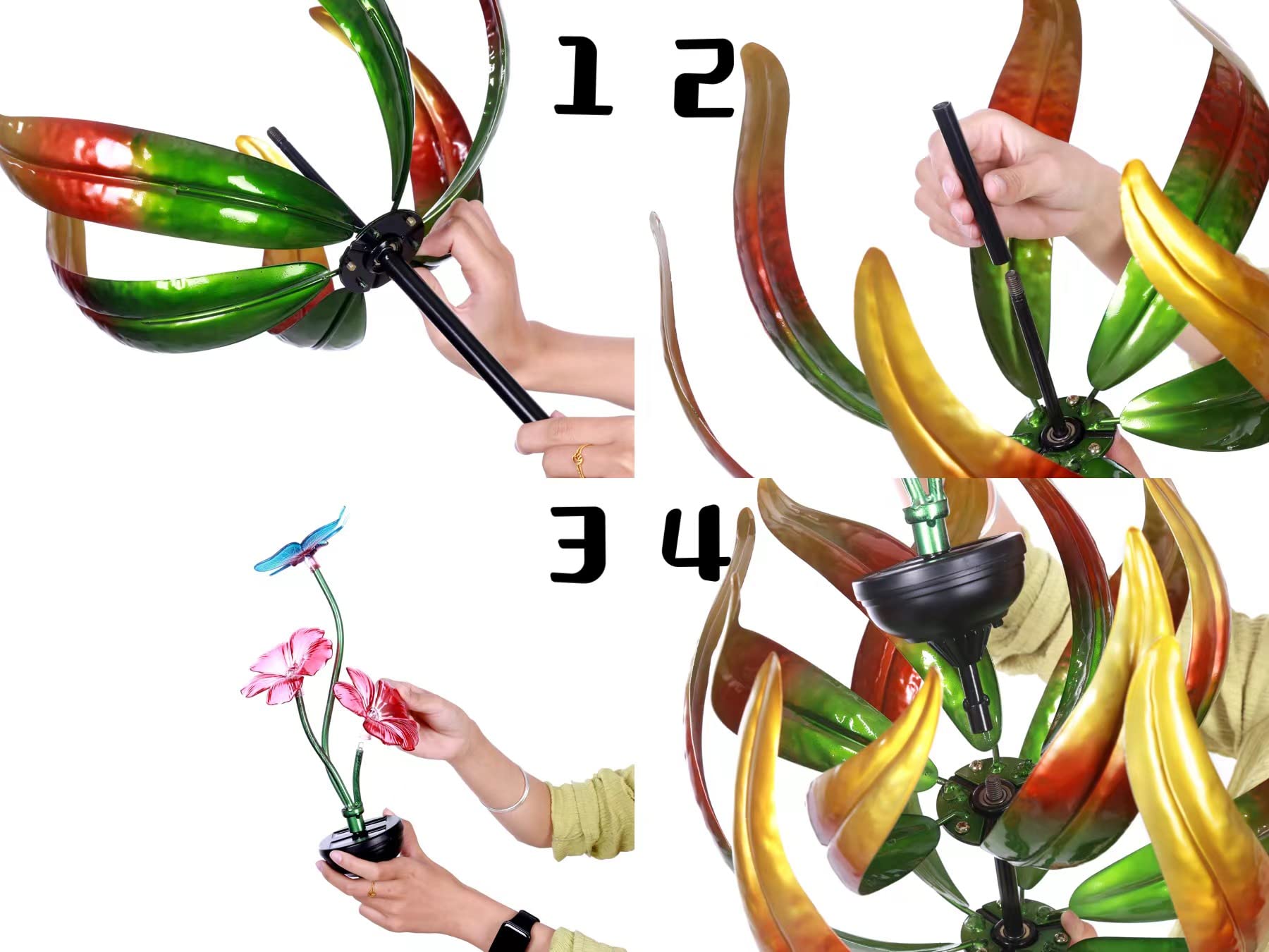 Solar Butterfly Tulips 69 Inch Wind Catcher for Yard Kinetic Wind Spinner with Garden Stake, 360 Swivel Butterfly Tulips Outdoor Wind Sculpture Spinners Metal Windmill-Kinetic Garden Decoration