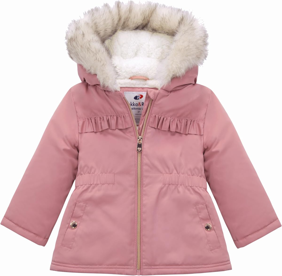 Rokka&Rolla Baby Toddler Girls' Sherpa Fleece Lined Parka Coat (6M-4T) | Sherpa Fleece And Faux Fur Lining Make A Soft Touch Water-Resistant Skin-Friendly Warm Coat For Kids In Winter Daily Wear