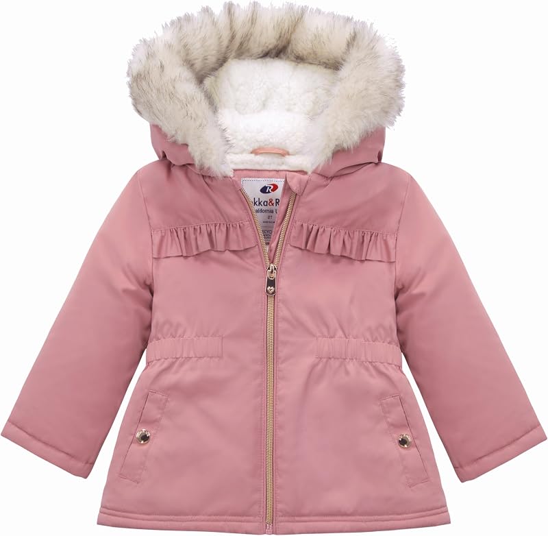 Rokka&Rolla Baby Toddler Girls' Sherpa Fleece Lined Parka Coat (6M-4T) | Sherpa Fleece And Faux Fur Lining Make A Soft Touch Water-Resistant Skin-Friendly Warm Coat For Kids In Winter Daily Wear