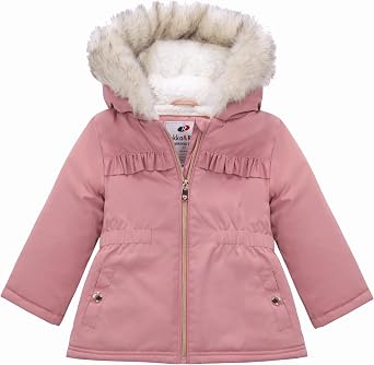 Rokka&Rolla Baby Toddler Girls Sherpa Fleece Lined Parka Coat 6M-4T | Sherpa Fleece And Faux Fur Lining Make A Soft Touch Water-Resistant Skin-Friendly Warm Coat For Kids In Winter Daily Wear