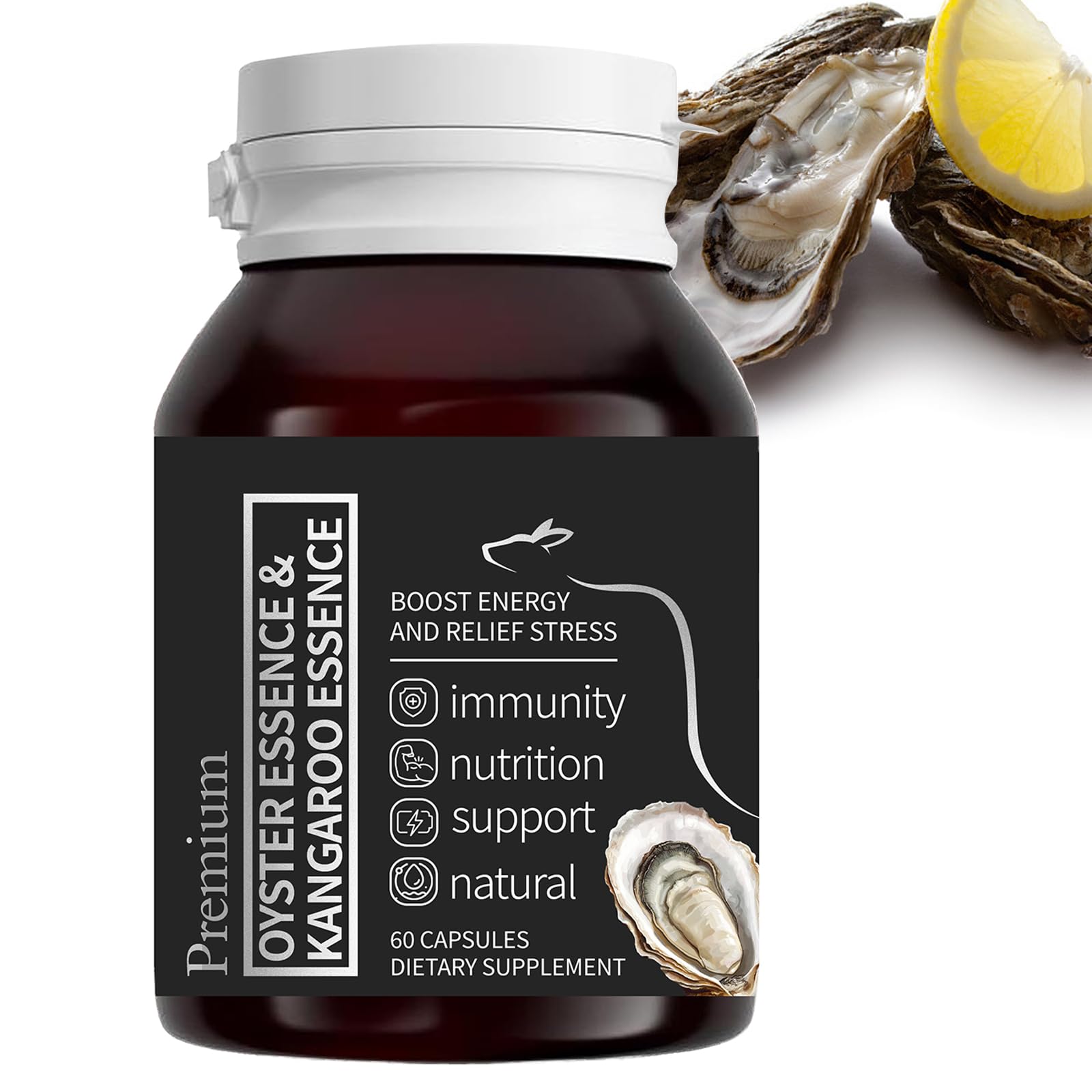 Oyster Extract for Men & Oyster Essence Kangaroo Essence, Organic Pure Oysters Extract Peptides Capsules for Men & Women, Supports Energy & Immune Boost, Zinc, 60 Capsules