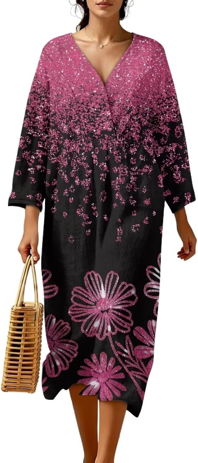Maternity Dress Long Sleeve Sun Dresses Women Plus V-Neck Gown for Work