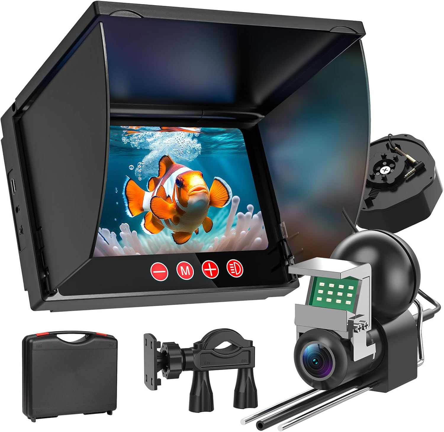 Underwater Fishing Camera,1080P Portable Fish Finder with 5" Waterproof IPS Screen,220° Ultra-Wide Ice Fishing Camera with 12 IR LED Night Vision,10000mAh Battery&100FT Cable for Boat, Lake & Kayak