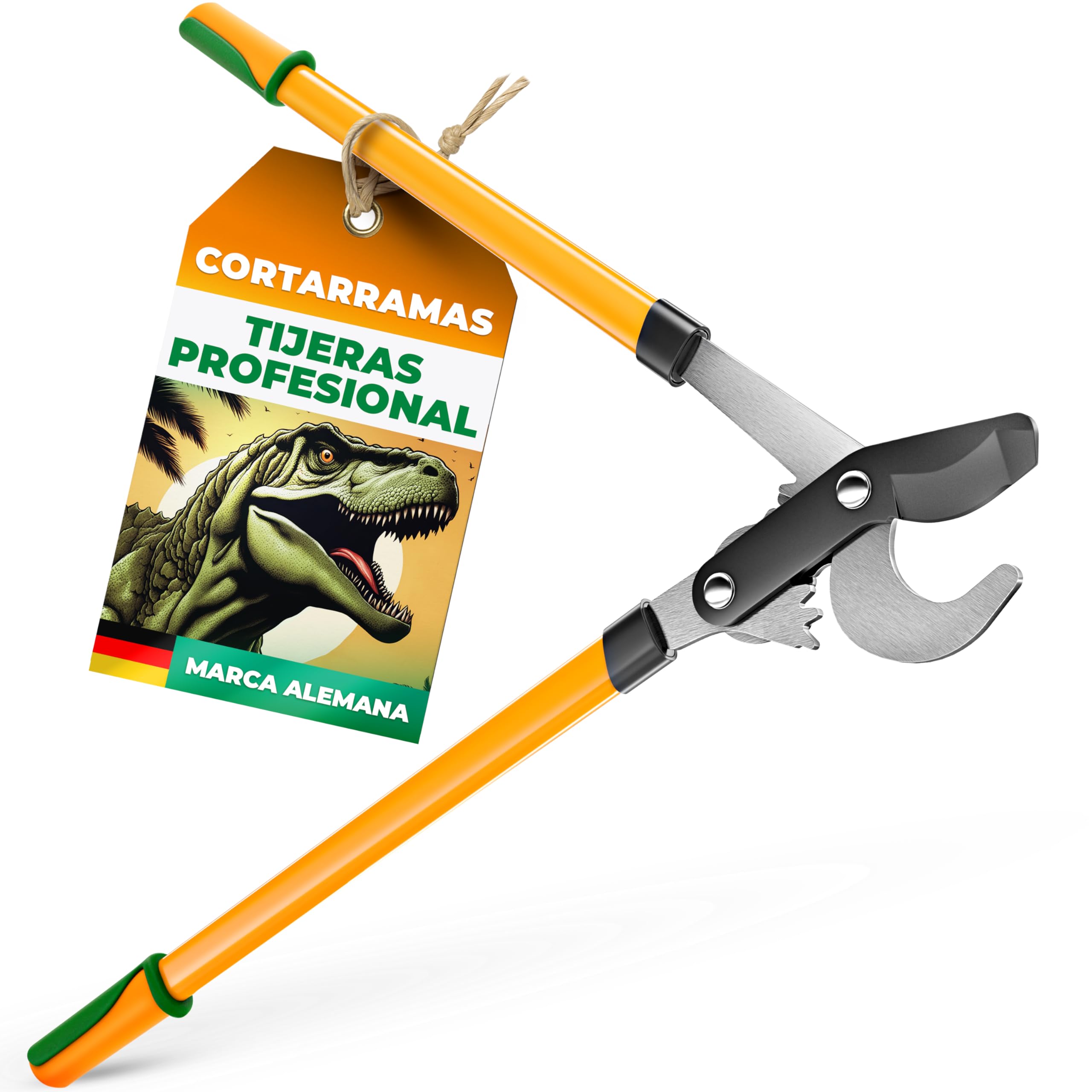 GRÜNTEK Tijera de Podar 2 Manos T-Rex 78cm Cortarramas hasta Ø 5cm | Podadora 2 manos - Hoja Bypass 67mm - Doble Engranaje de corte