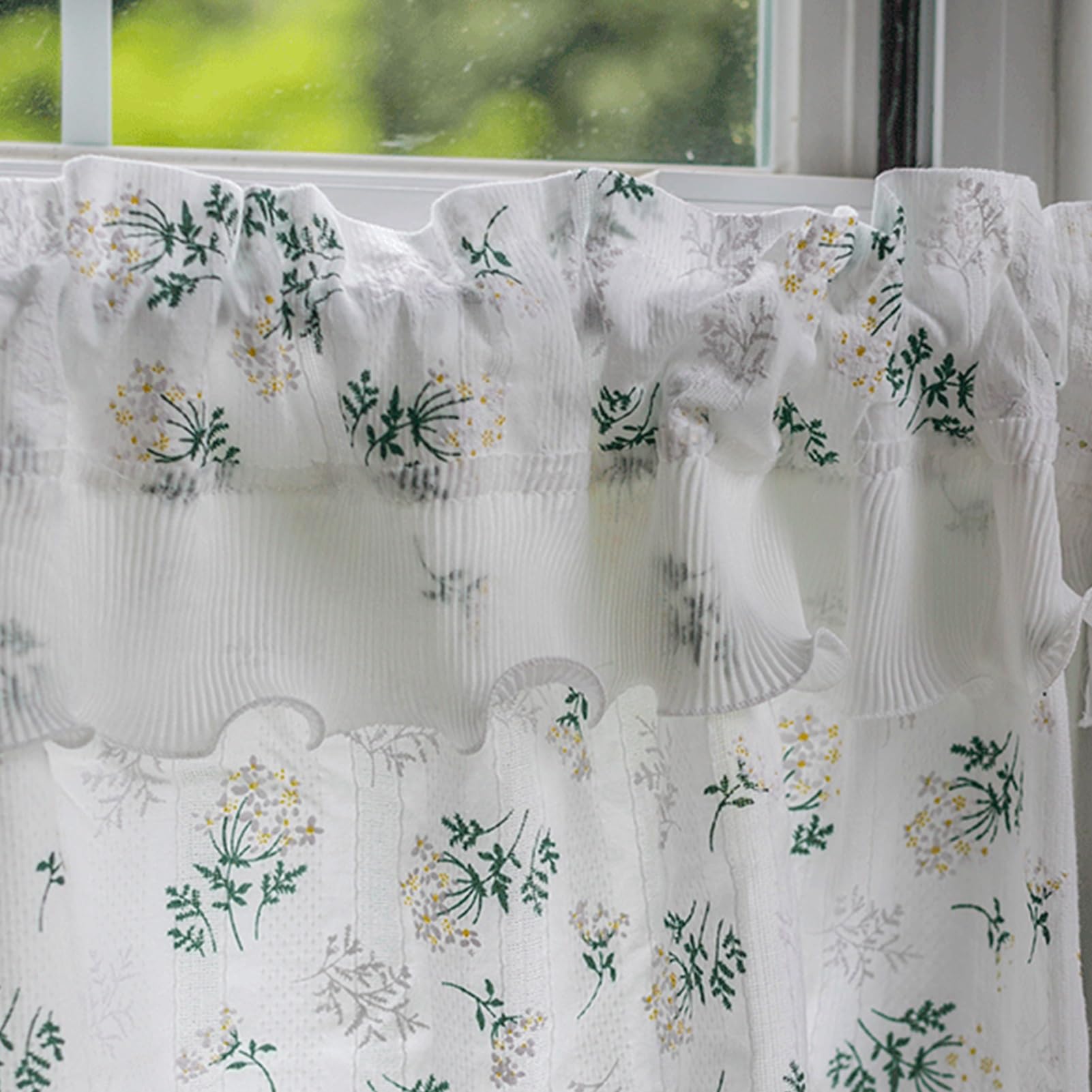 Mantovana, Mantovane Decorative con Volant, Non è Necessario forare Le Tenda da Cucina, Mezze Tende in Pizzo di Cotone e Lino, Tende divisorie da bistrot(W51.1xH31.4/130x80cm)