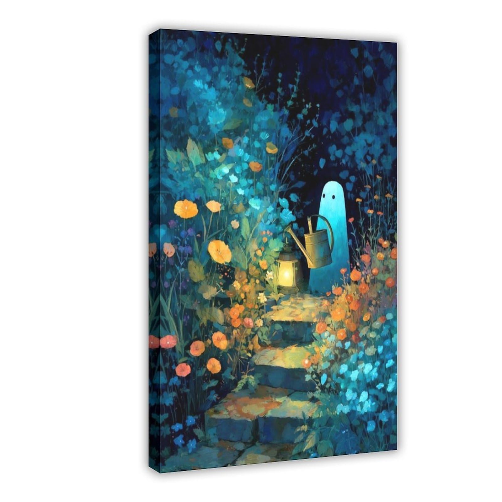 Bareronor Frame Whimsical Ghost Garden Canvas Poster Bedroom Decor Landscape Office Room Decor Gift 24" L X 36" W