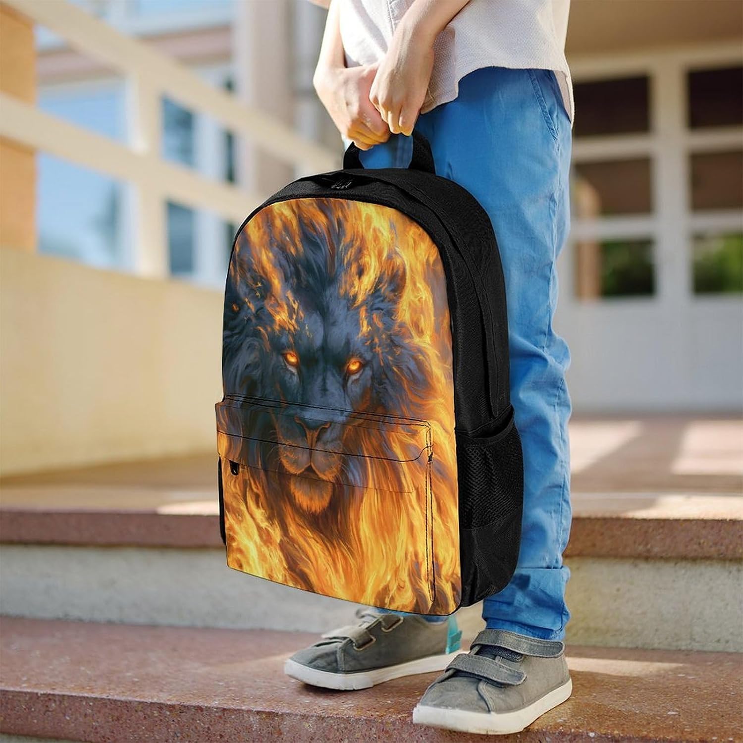 Fiery Flames Lion Backpack Lightweight Backpacks Work Bag