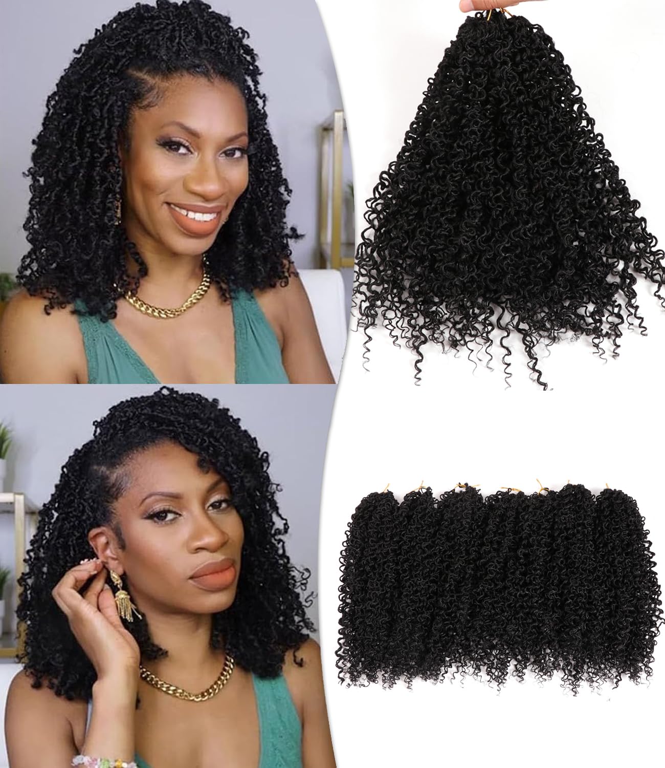 14 Inch 7 Packs Pre Twisted Yanky Twist Crochet Hair with Curls Natural Black Pre Looped Yanky Twist Hair Synthetic Spring Twist Crochet Hair for