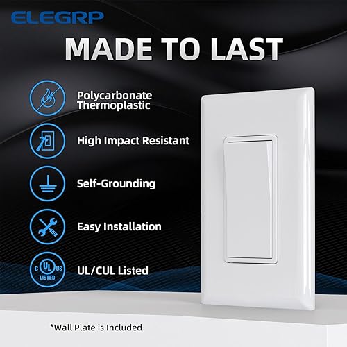 Vista 15 de Elegrp Interruptor de luz, 3 vías, 15 amperios, 120-277 voltios, reemplazo de pared de paleta basculante, corriente alterna, autopuesta a tierra