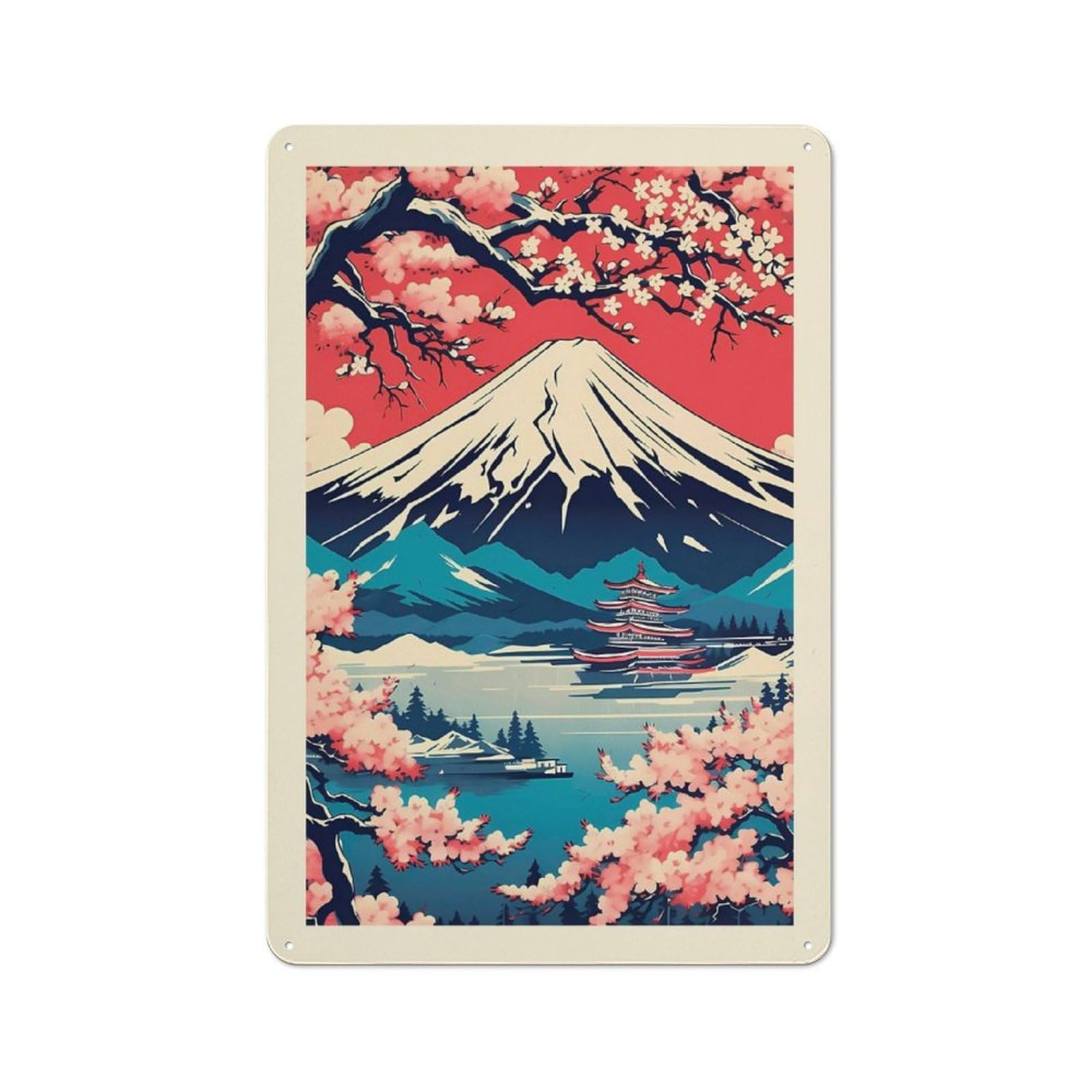 Junmoney Fuji Mountain 4 Decorative Metal Sign 30X20cm, Understated Studio Wall Plaque For Hobby Room, Office, Lounge Or Living Room
