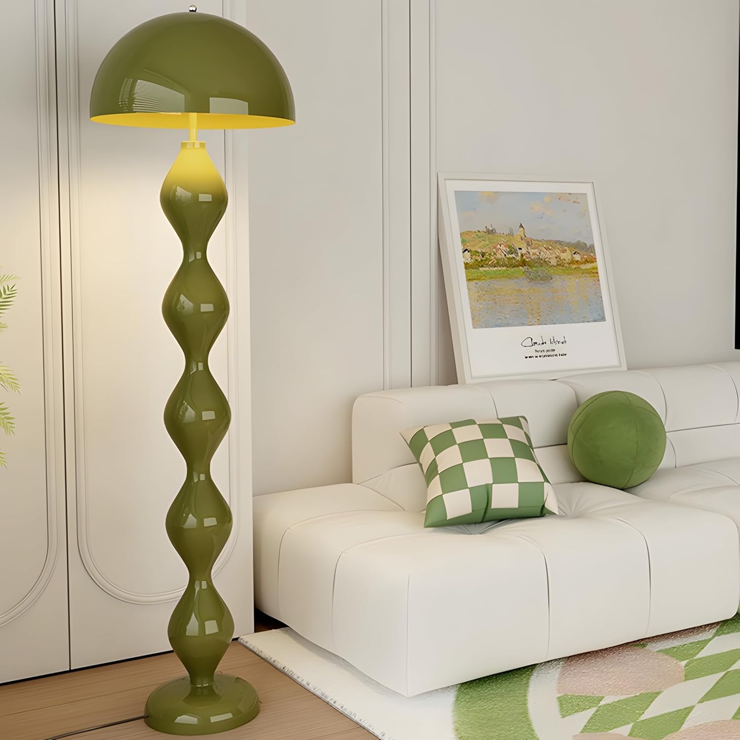 Bofea-Modern Floor Lamp for Living Room,Industrial Standing Lamp,Mushroom Floor Lamp with Dome Shade,Warm Lighting,Dimmable Pole Light with Foot Switch,Green Tall Lamps for Bedroom,Couch Corner Decor