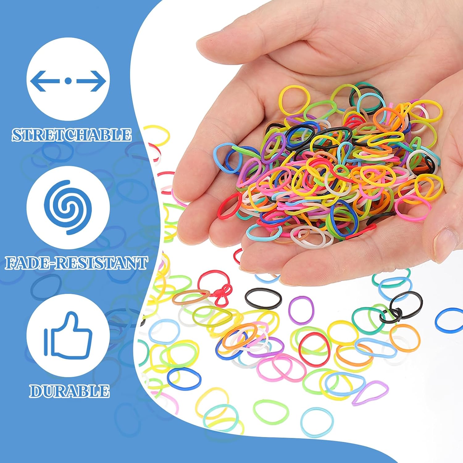 uxcell 600Pcs Loom Rubber Band, Bracelet Making Refill Kit Elastic Loom Band with 25Pcs S-Clips and 1Pcs Crochet Hooks for Weaving DIY Handcrafts, Lake Blue image 3