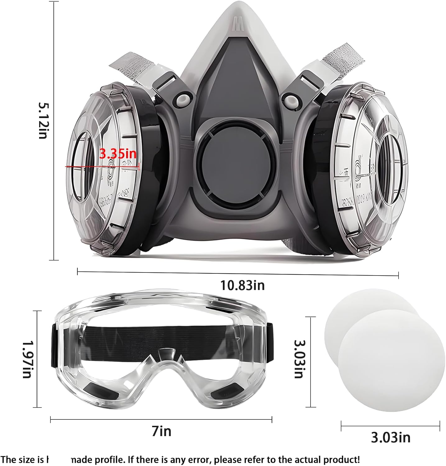 Respirator Mask with Filters and Safety Glasses, 20 Spare Dust Pads, Reusable Half Face Spray Paint Mask for Painting, Sanding, Welding, Construction Work and Dust - Image 2