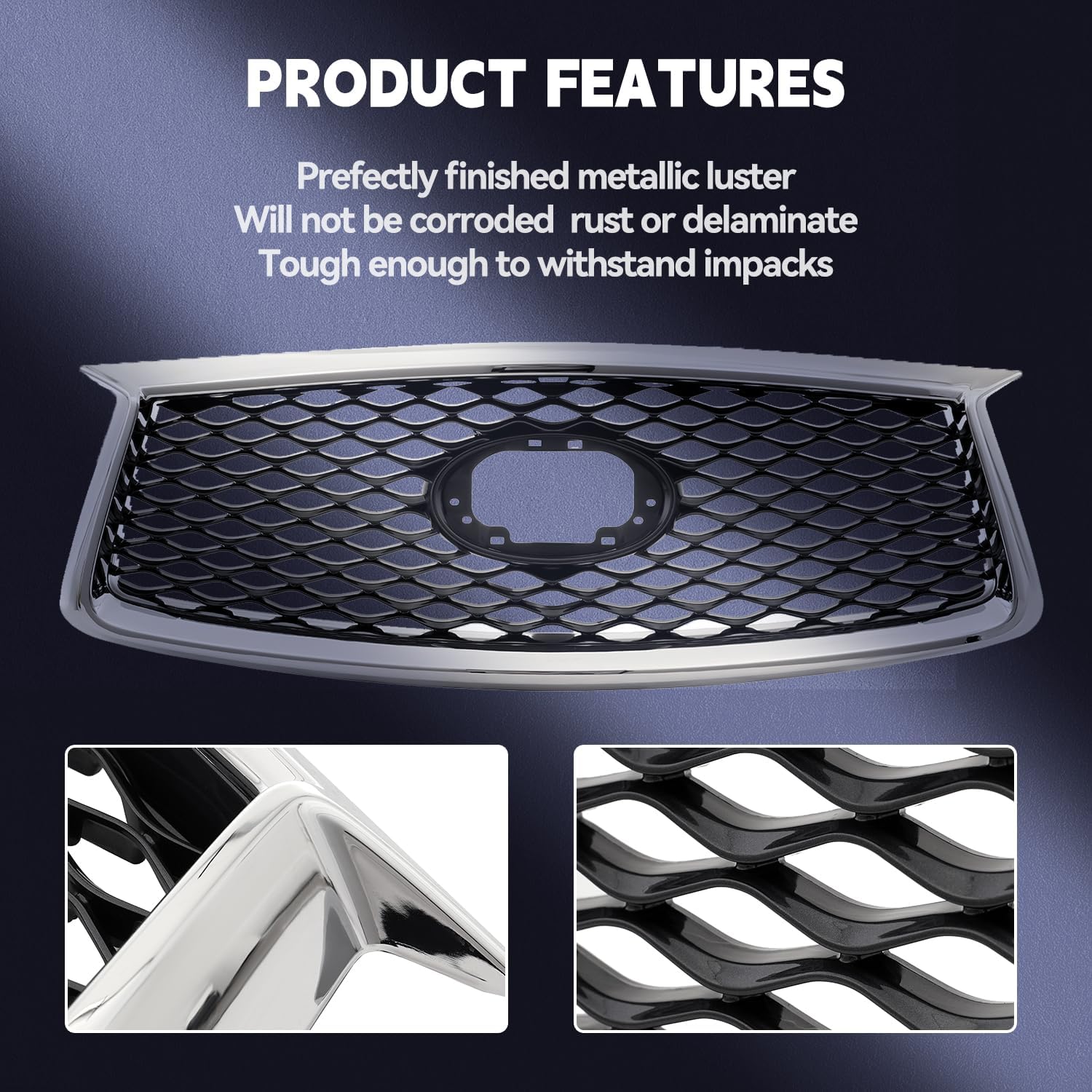 Front Upper Grille Front Bumper Grille Grill Molding Grille Trim Compatible with 2019-2023 Infiniti QX50 Replaces OEM 623105NA3A 62310-5NA3A