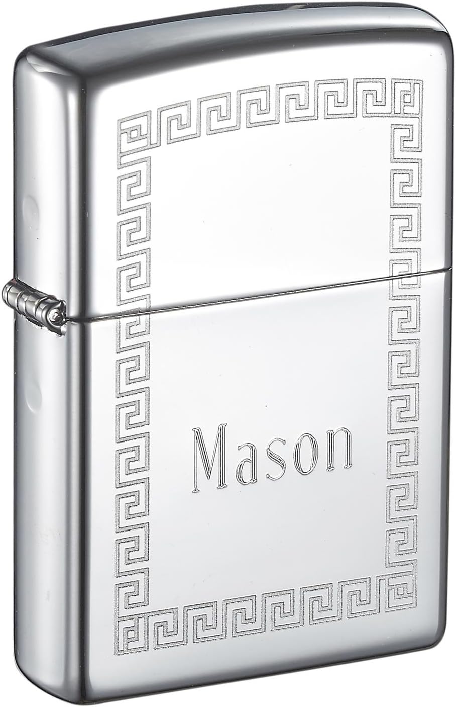 Personalized Zippo Greek Border High Polish Chrome Lighter with Free Engraving
