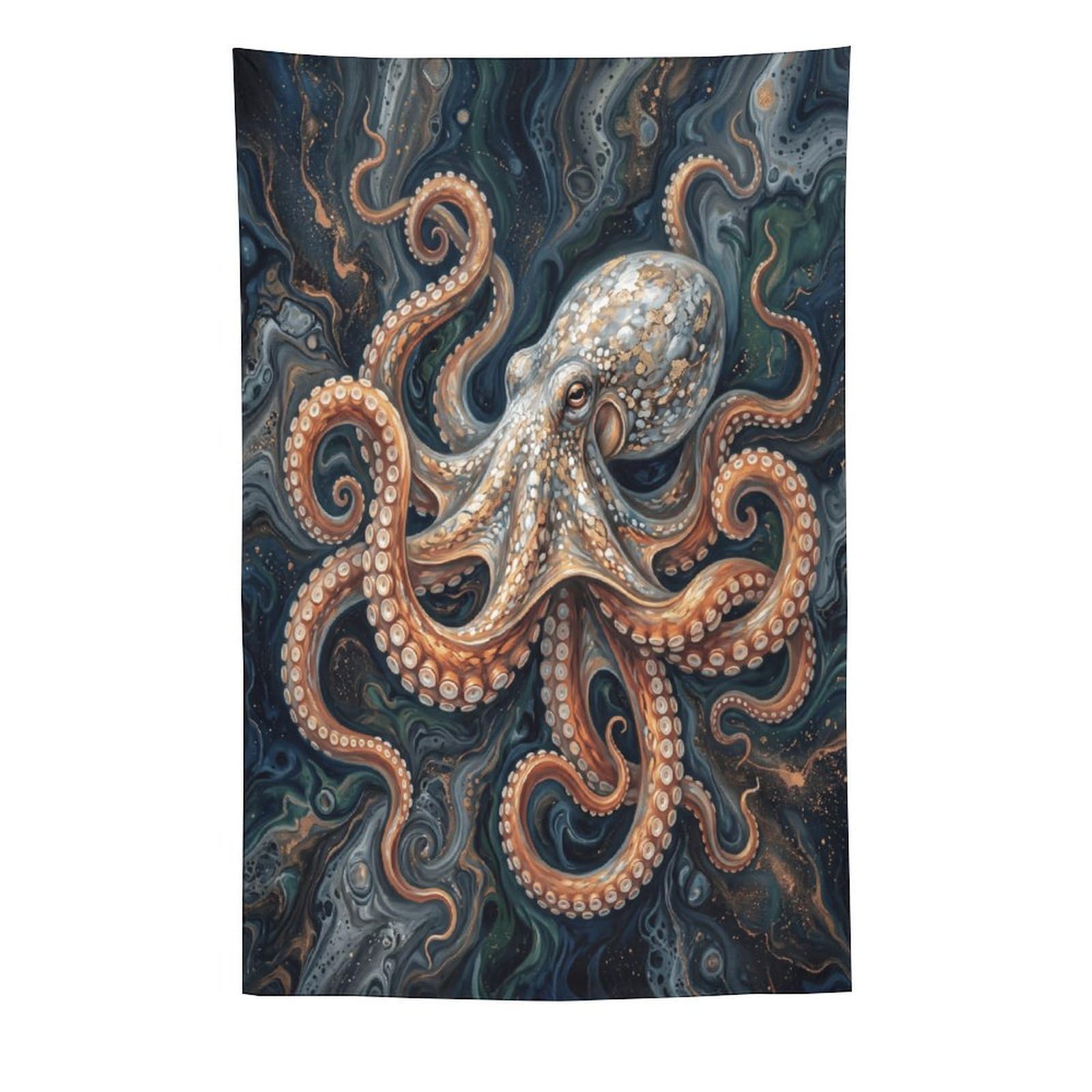 H3B8U2Y5 Ornate Octopus Wall Tapestry, Detailed Illustration, Living Room