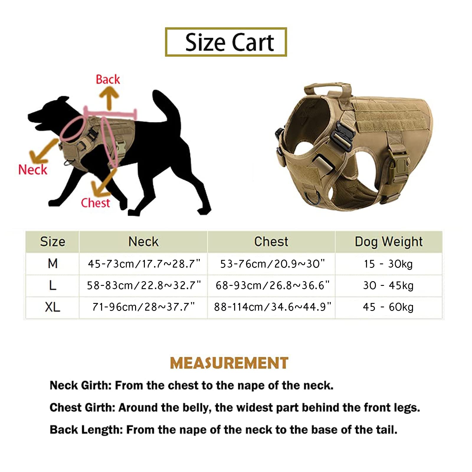 Imbracatura per Gilet Tattico con Guinzaglio Elastico, Imbracatura per Gilet per Cani di Servizio con Maniglia, Imbracatura Militare Senza Trazione Gilet per Cani Militare,Marrone,M