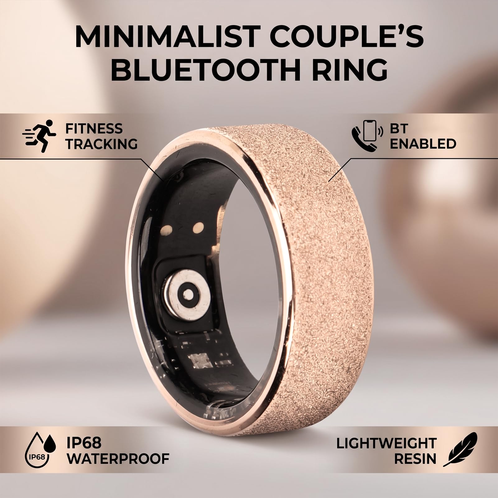 Garsent Smart Ring Fitness Tracker, Bluetooth IP68 a Prueba de Agua, Monitoreo de Sueño, Pasos y Salud, Elegantes Anillos Deportivos Inteligentes para Hombres y Mujeres iOS y Android,
