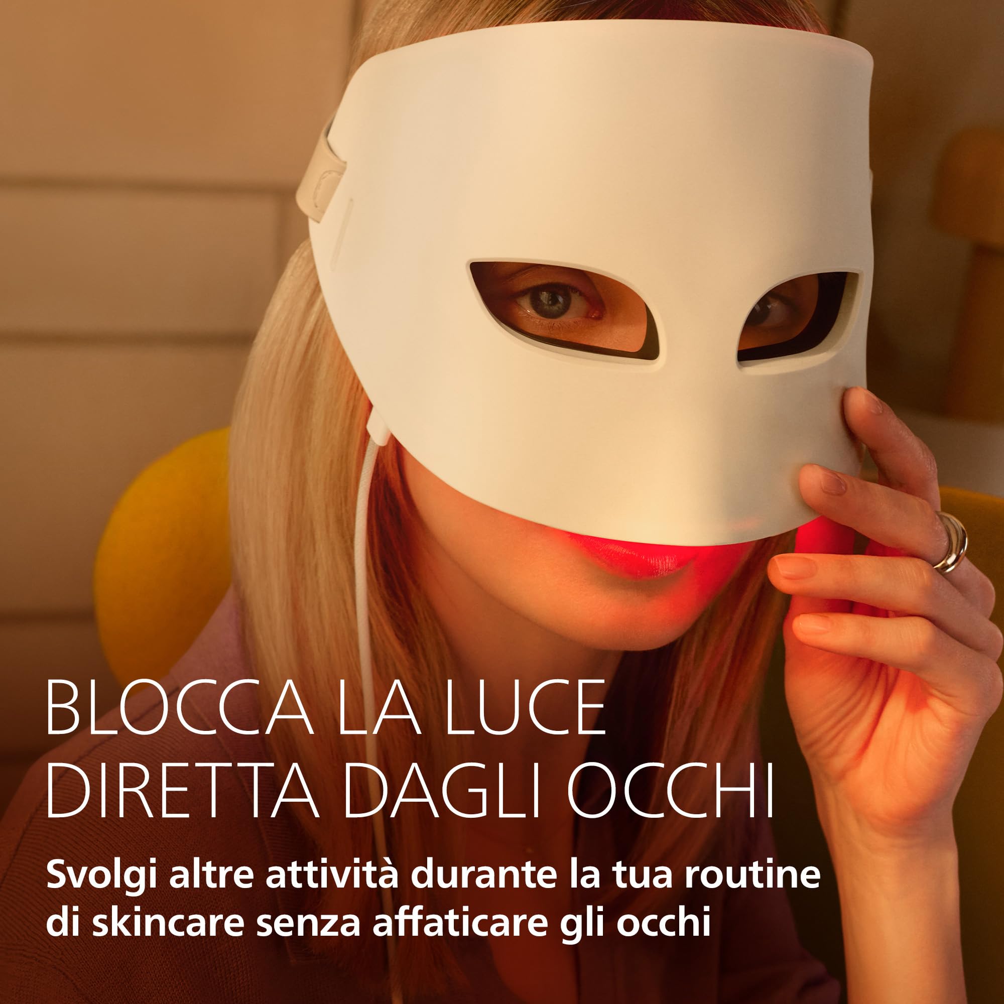 Philips ReAura Maschera facciale a LED - 3 in 1 per viso, contorno occhi e collo, 3 modalità, a luce rossa, blu e vicino infrarosso¹ clinicamente testata, flessibile, routine da 10 minuti, LTM7100/00