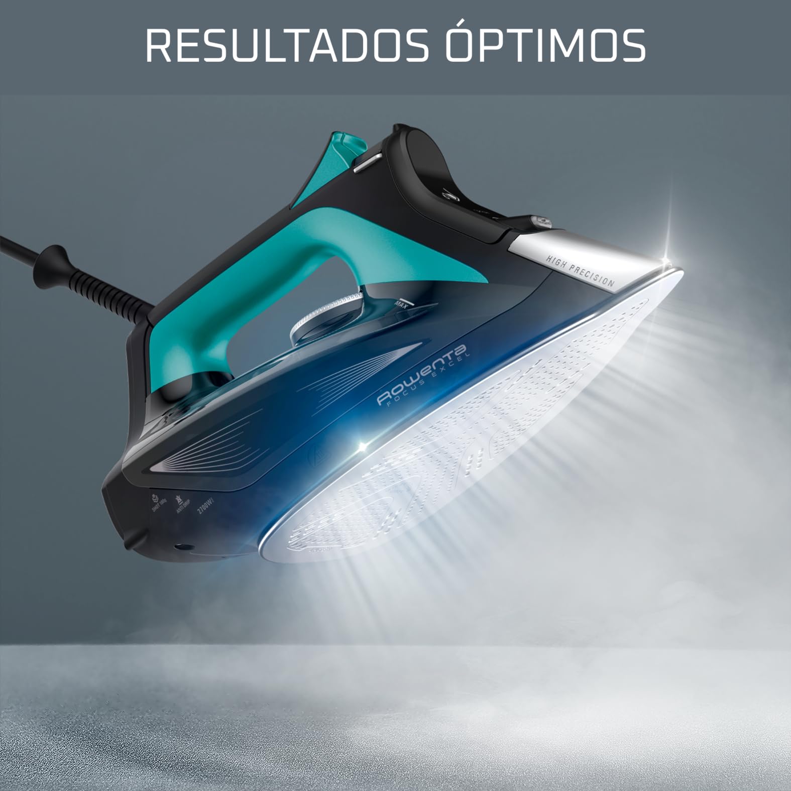 Rowenta Focus Excel - Plancha de Vapor 2700 W | Suela Microsteam 400 HD, Vapor 45 g/min, Golpe 200 g/min, Punta Precisa, Antigoteo, Eco, Depósito 300 ml, Vapor Vertical (Reacondicionado)