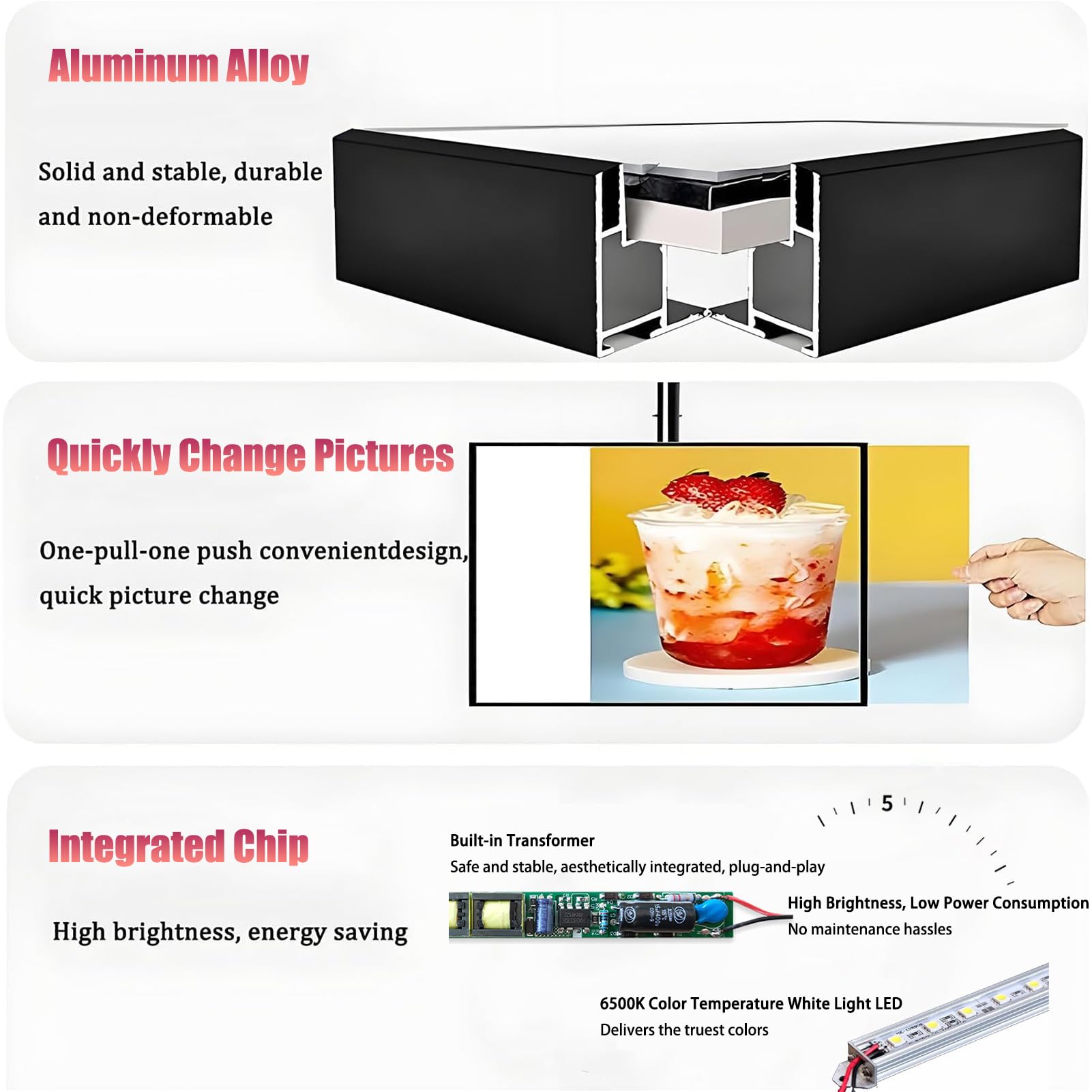 LED-Menü-Lichtbox mit Schnellwechsel-Schnapprahmen, Wandmontage, beleuchtetes Schild für Cafés, Restaurants, Gastronomie, beleuchtetes Display-Panel