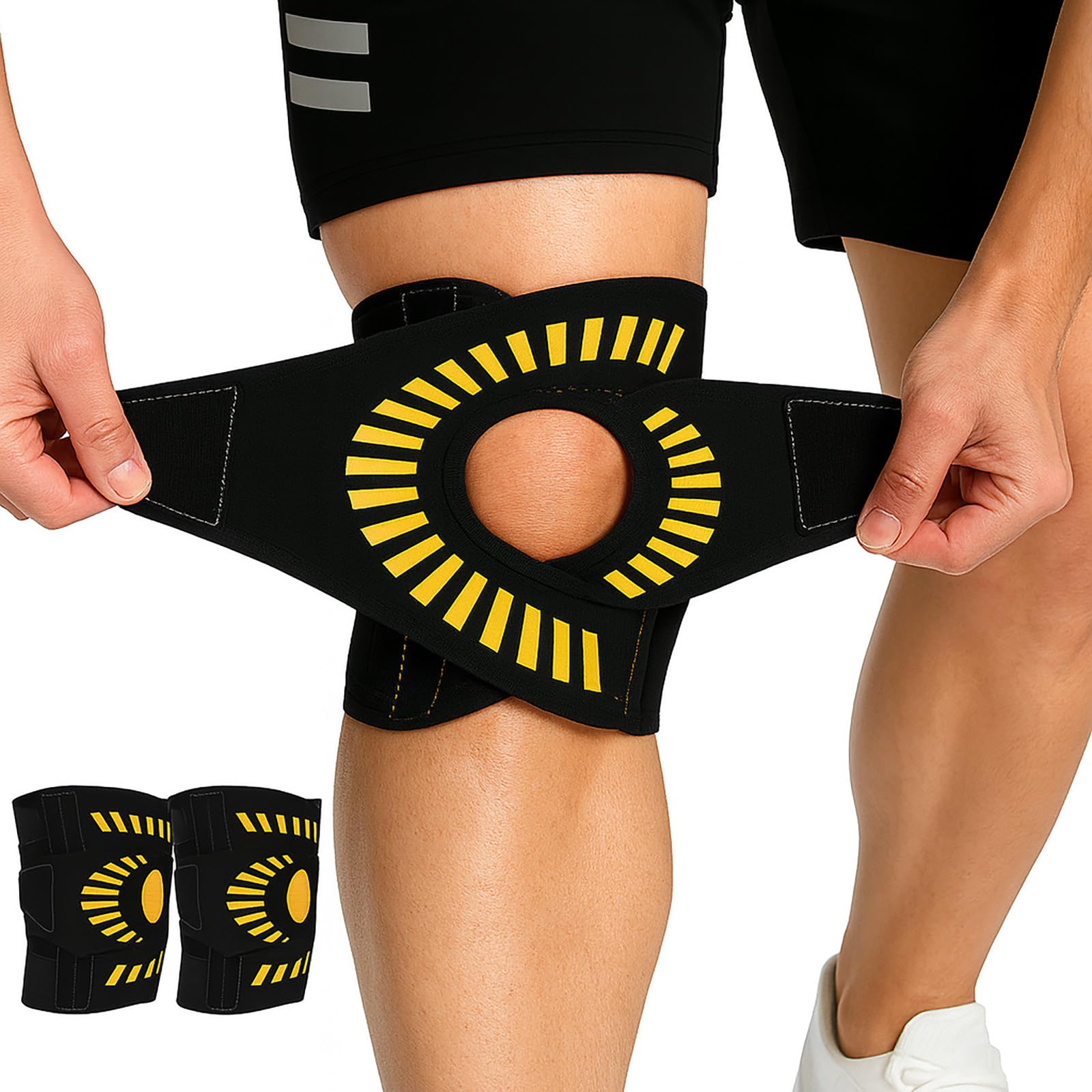 KNEEBRIGHT Light Hinged Knee Brace for Women, Strong Adjustable Compression Knee Brace for Men, Quick Wrap Around Patella Support with Side