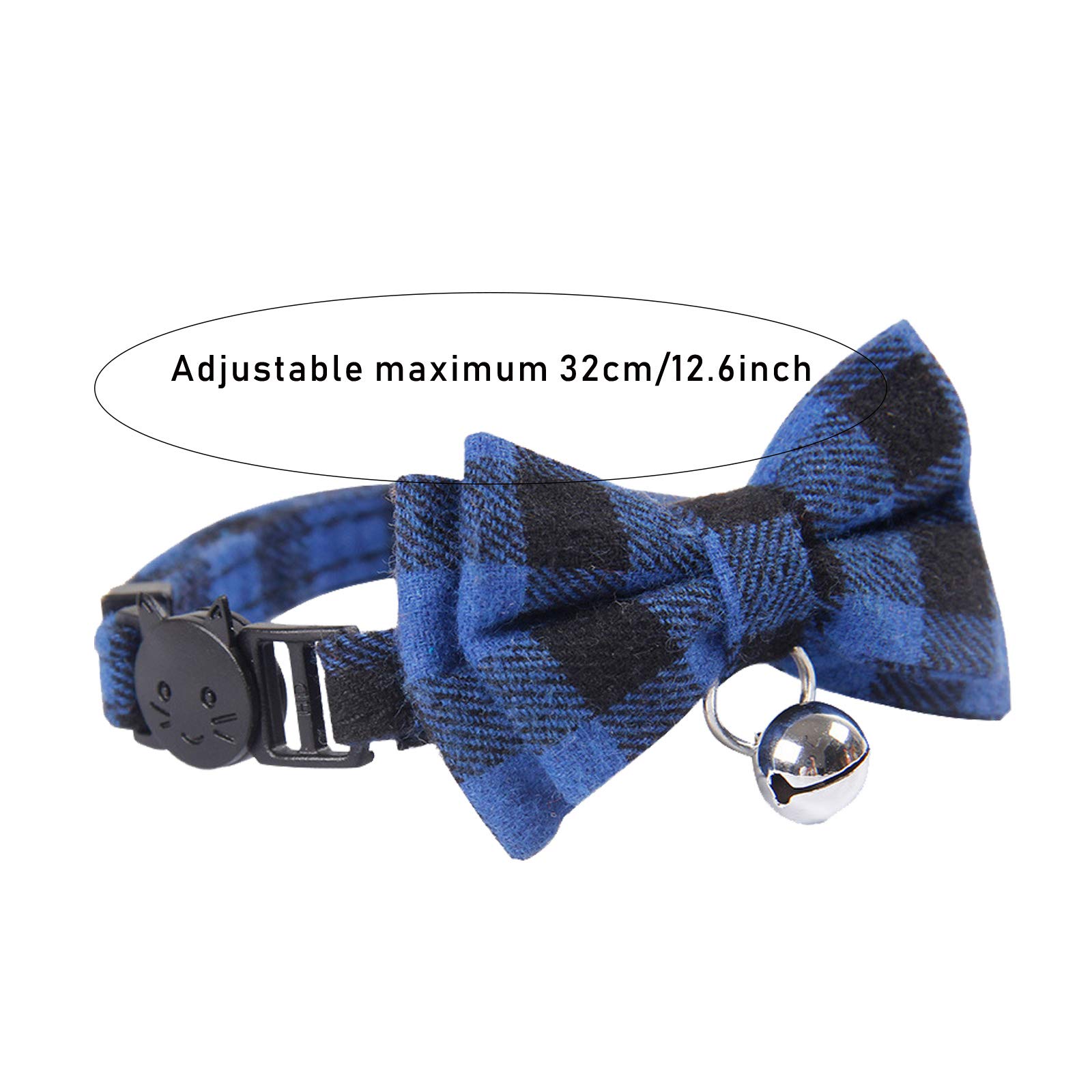 Blaues kariertes Katzenhalsband, Schnellverschluss, Kätzchen-Halsband, Fliege, Sicherheits-Halsband, mit Glöckchen, weiches Schottenkaro-Halsband, verstellbar, für Kätzchen, Welpen, kleine Haustiere