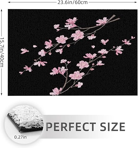Miniatura 2 de Tapetes de bienvenida de 24 x 16 pulgadas para puerta delantera, exteriores, color rosa, cerezo, negro, tapete de goma antideslizante para el hogar,