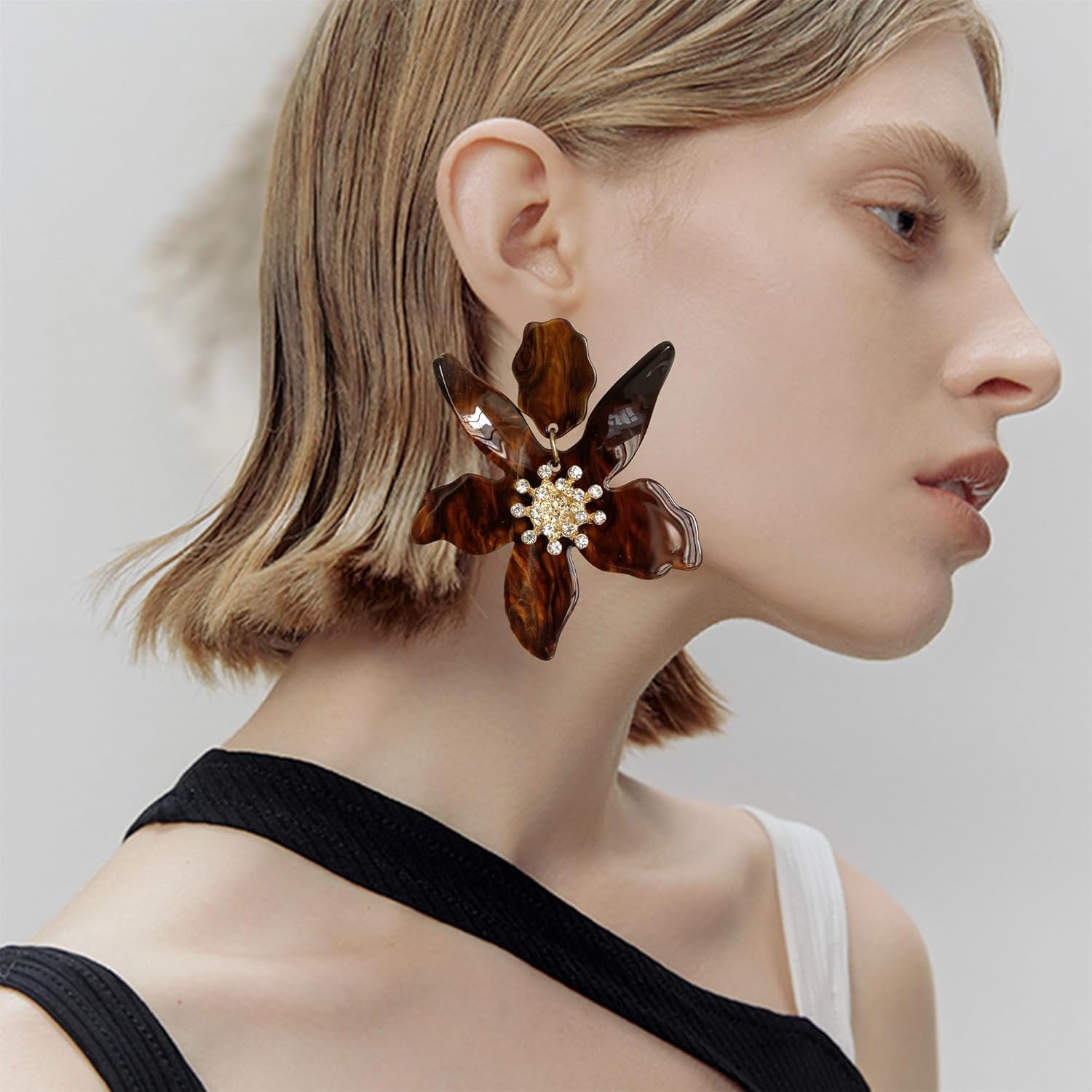 Unique Bohemian Oversized Acrylic Resin Flower Dangle Drop Earrings Summer Retro Large Sparkly Hawaii Crystal Flower Lei Stud Earrings for Women Statement Wedding Jewelry Gifts - Image 4