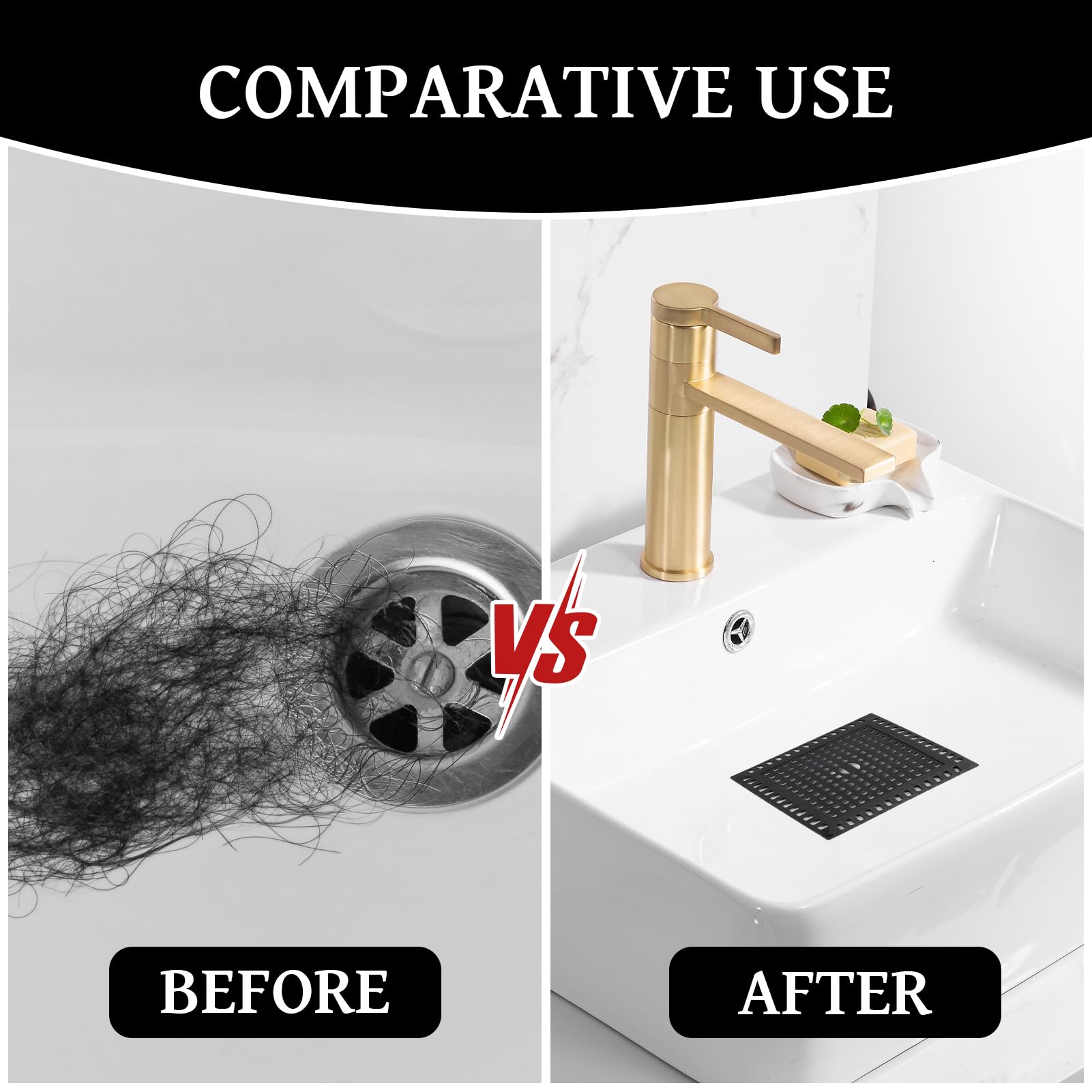 Colador de desagüe de ducha de 12 x 12 cm de acero inoxidable con borde de silicona – Colador para el pelo para ducha, lavabo y bañera, evita la obstrucción de desagües, inoxidable, fácil de limpiar