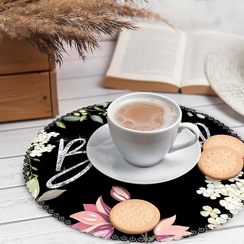 Miniatura 3 de Juego de 4 manteles individuales redondos de poliéster, lavables, resistentes al calor, para decoración de mesa de cocina, comedor, 14.7 pulgadas,