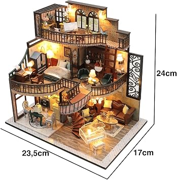 Minyatür Villa Yapma Seti – Ahşap DIY Maket Hobi Kiti – LED Işıklı Villa – Kendin Yap Dekoratif Villa Maket Ev – Yetişkinlere Özel Hediye