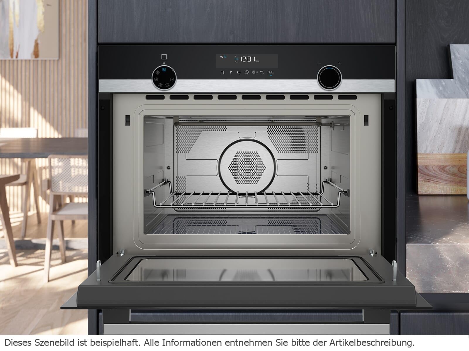 Siemens CM585AGS1 iQ500 Microonde da incasso ad aria calda 60 x 45 cm, 900 W, 44 L, in acciaio inox, controllo touchControl, aiuto idrolitico per la pulizia cookControl 15 microgrammi automatici, nero
