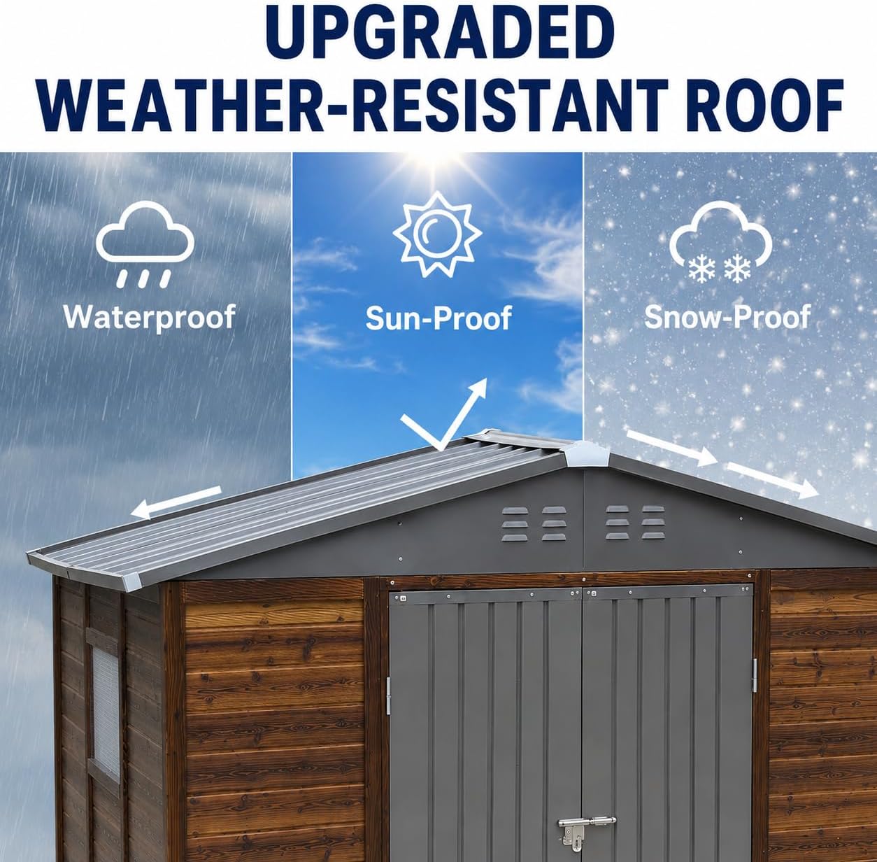 Outdoor Storage Shed, Wood-Metal Garden Tool Shed with Lockable Double Doors, Metal Roof, Window & Ventilation, Multiple Sizes (6 * 8FT)