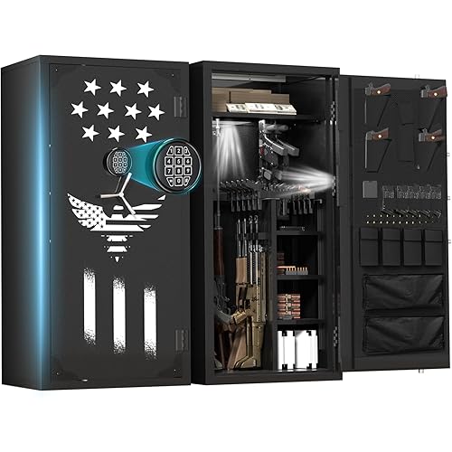 2025 Large Rifle Safe, 30-40 Gun Safe for Rifle and Shotgun/Rifle Pistol Rack/Storage Pocket/Removable Shelf/Silent Mode/External Battery/LED,180° Open Door Panel Organizer Gun Cabinet Unassembled