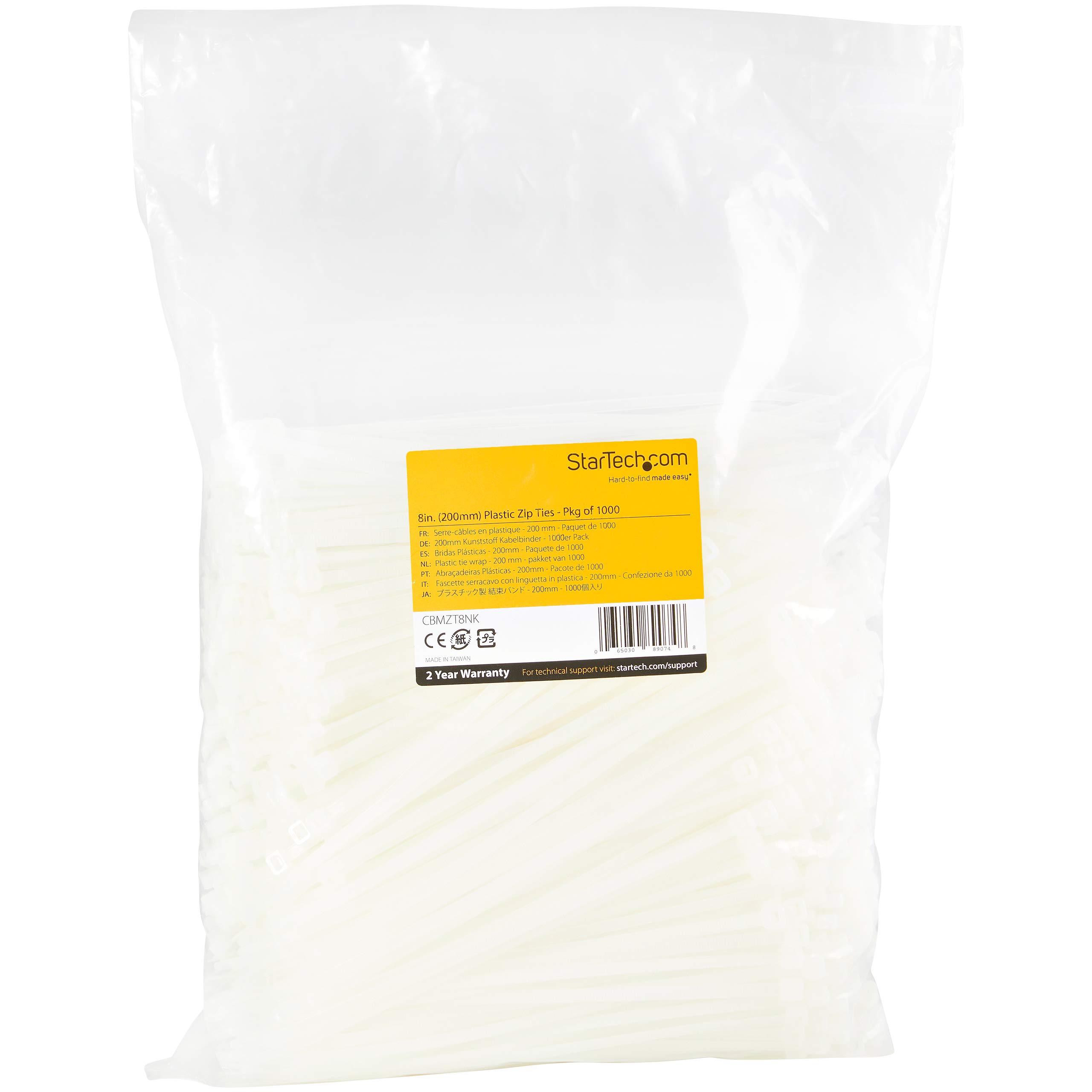 Bridas de 20cm para Cables - 22 kg - Nylon - 94V-2 - UL - Paquete de 1000 - Blancas (CBMZT8NK)