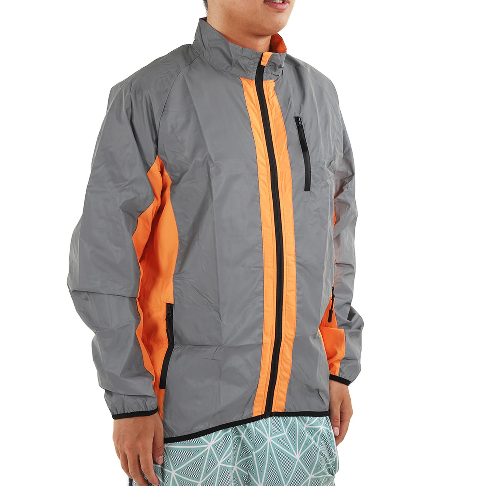 Fockety Chaqueta de Ciclismo para Hombre, Cortavientos Transpirable con Rayas Reflectantes para Hombre, Bolsillos Laterales Delgados y Ligeros para Acampar
