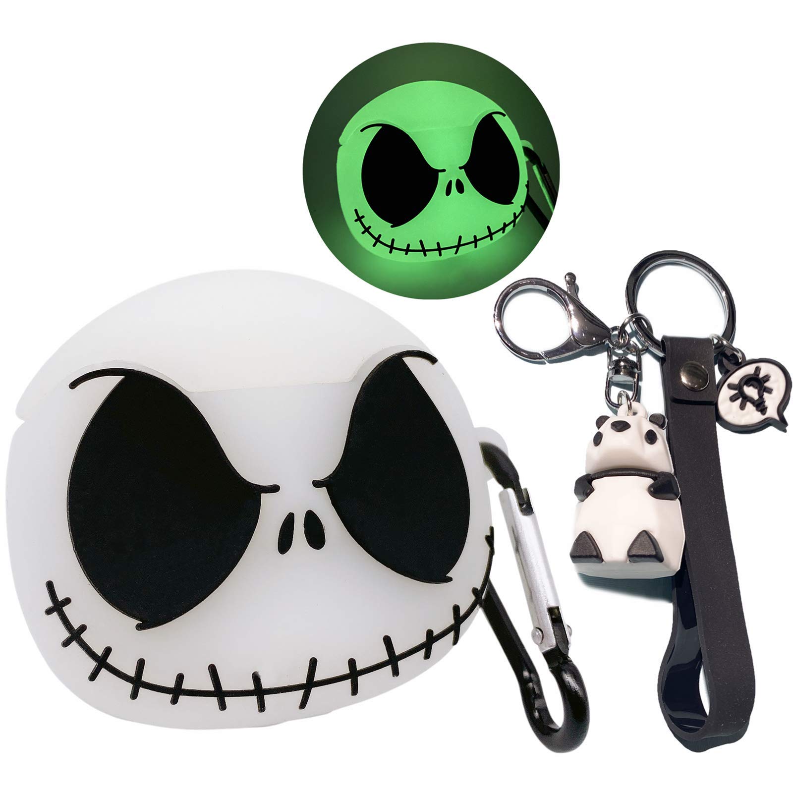 Airpods Case Cover with Keychain, Luminous Skull Compatible with Airpods 1/2 Cases, Absorb Any Light Source and Shine in The Dark, Soft Silicone Cute Funny Anime Case for Airpods